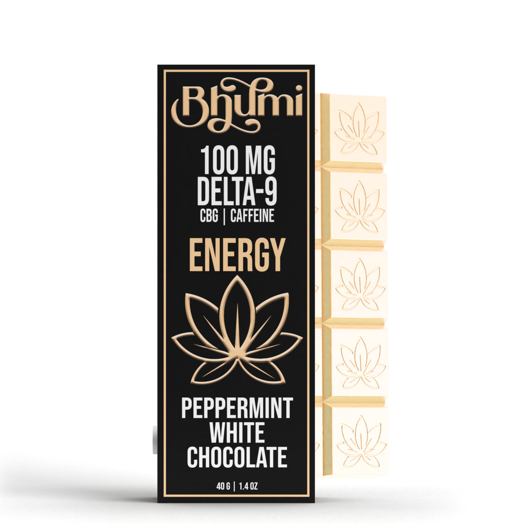 Bhumi Peppermint White Chocolate Bar (75mg D9 + 150mg CBG + 350mg Caffeine) - Triangle Hemp Wellness