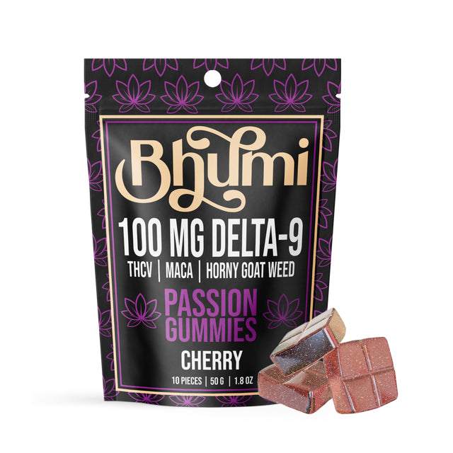 Bhumi Cherry Passion Gummies (D9, THCv, Maca, Horny Goat Weed)