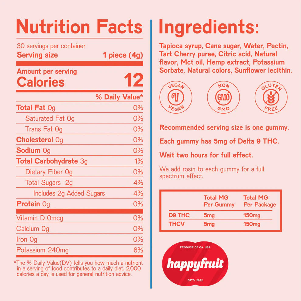HAPPY FRUIT - CHERRY LIFTED LIMEADE - DELTA 9 WITH THCV - PREMIUM GUMMIES - SATIVA - Triangle Hemp Wellness