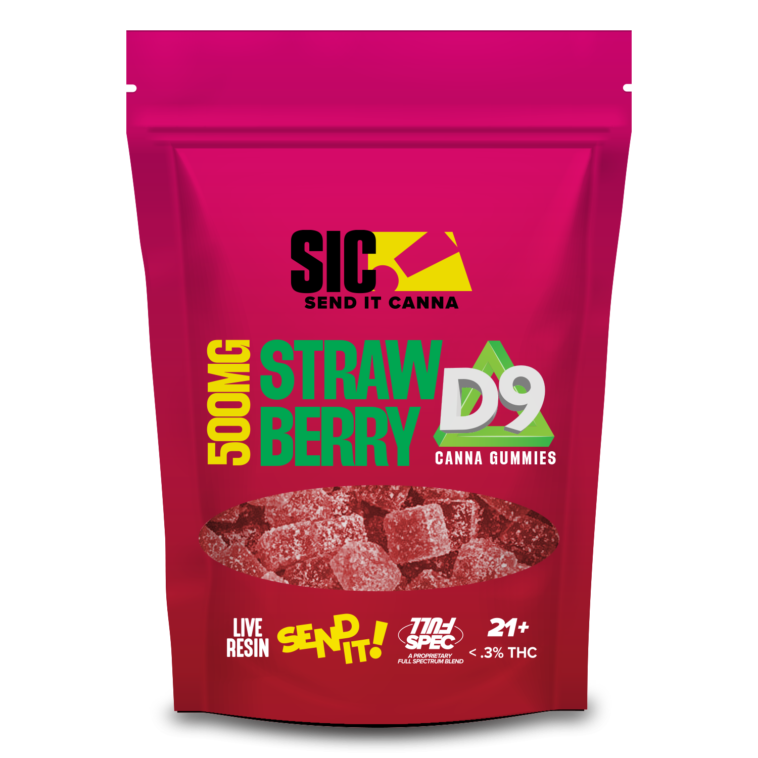 Full Send Delta-9 Gummies 500mg Strawberry flavor hemp-derived Delta-9 gummies
