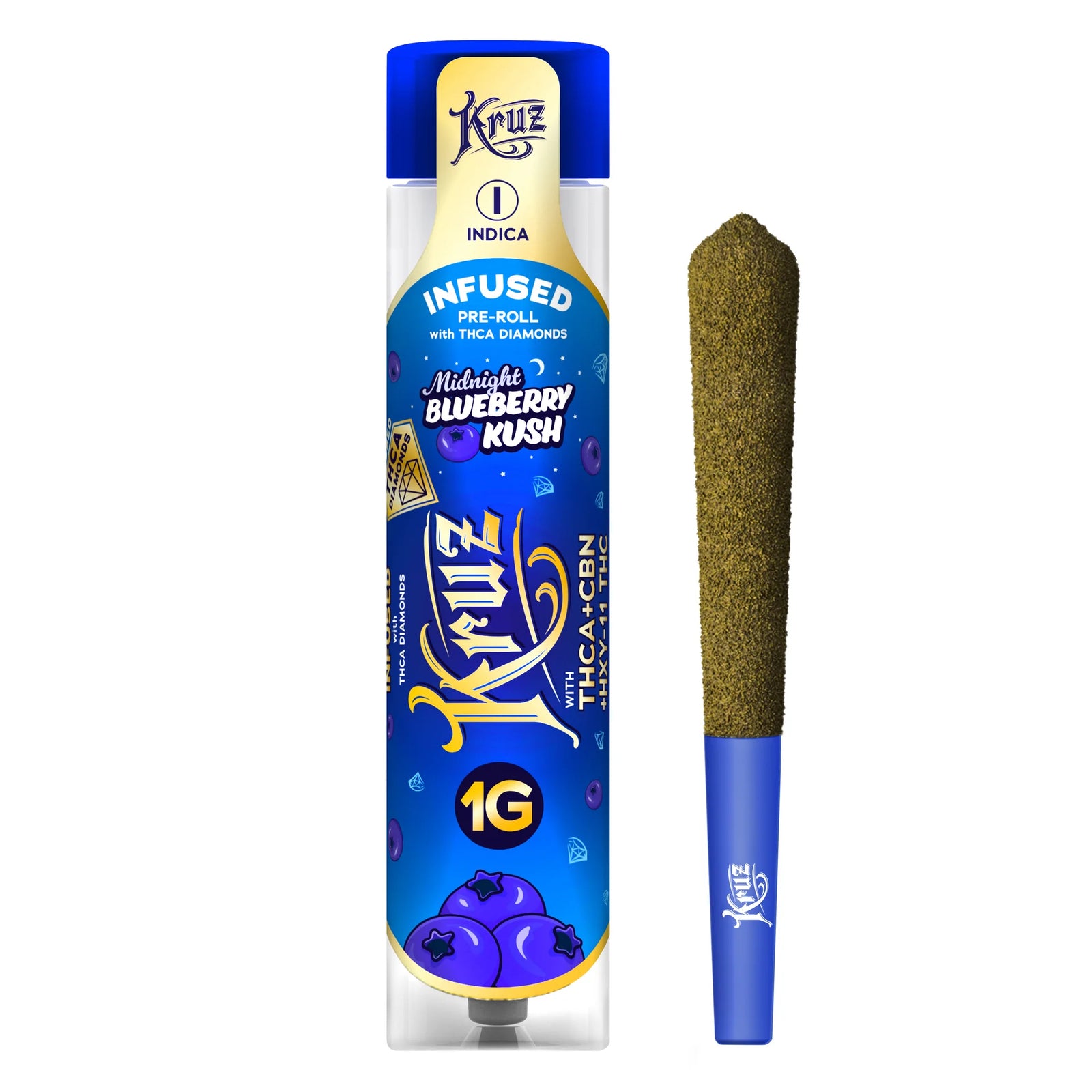 Kruz Liquid Diamonds Blueberry Kush THCa + HXY11 + CBN 1G Pre-Rolls (Indica) - Triangle Hemp Wellness