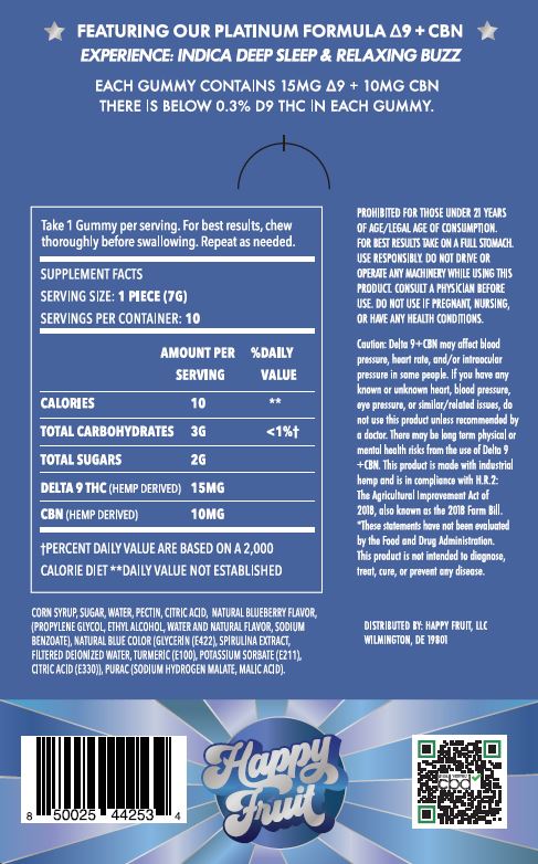 HAPPY FRUIT - BLUEBERRY DREAM - DELTA 9 WITH CBN - PLATINUM FORMULA GUMMIES - INDICA - Triangle Hemp Wellness